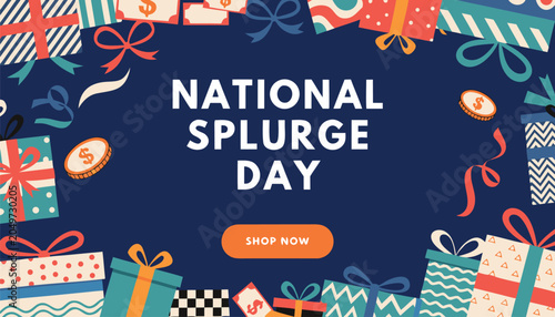 Canvas-taulu Festive national splurge day banner featuring colorful gift boxes and money