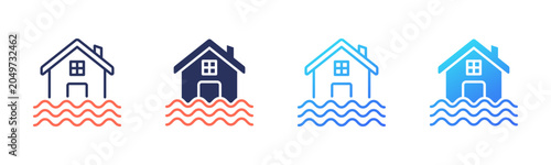 фотографія Flooding icon set multiple color collection