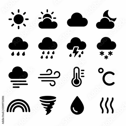 Clean vector collection of weather forecast icon isolated on white background.