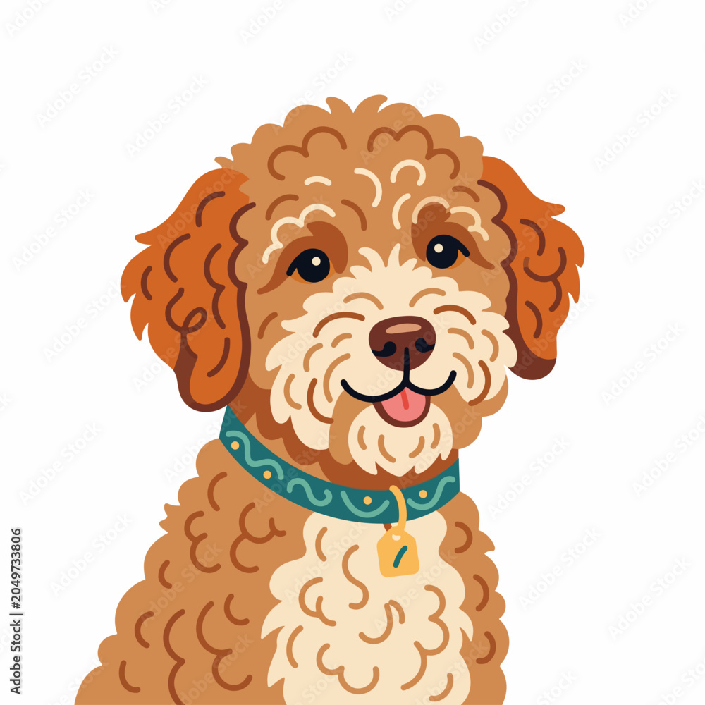 Obraz premium Lagotto romagnolo dog portrait. Curly haired puppy with collar. Flat design vector illustration