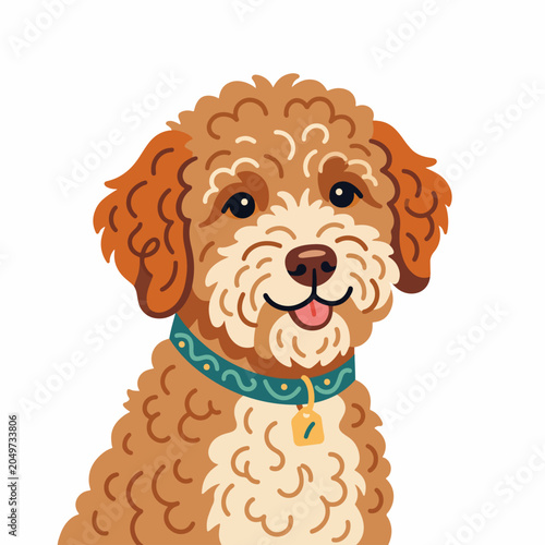Lagotto romagnolo dog portrait. Curly haired puppy with collar. Flat design vector illustration