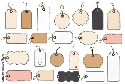 Clean vector collection of gift tag label isolated on white background.