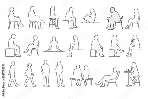 Clean vector collection of people pose outline isolated on white background.