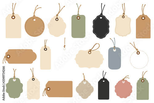 Clean vector collection of gift tag label isolated on white background.