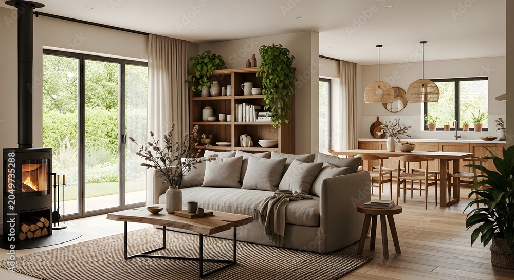 Fototapeta premium Modern open plan living room and dining area
