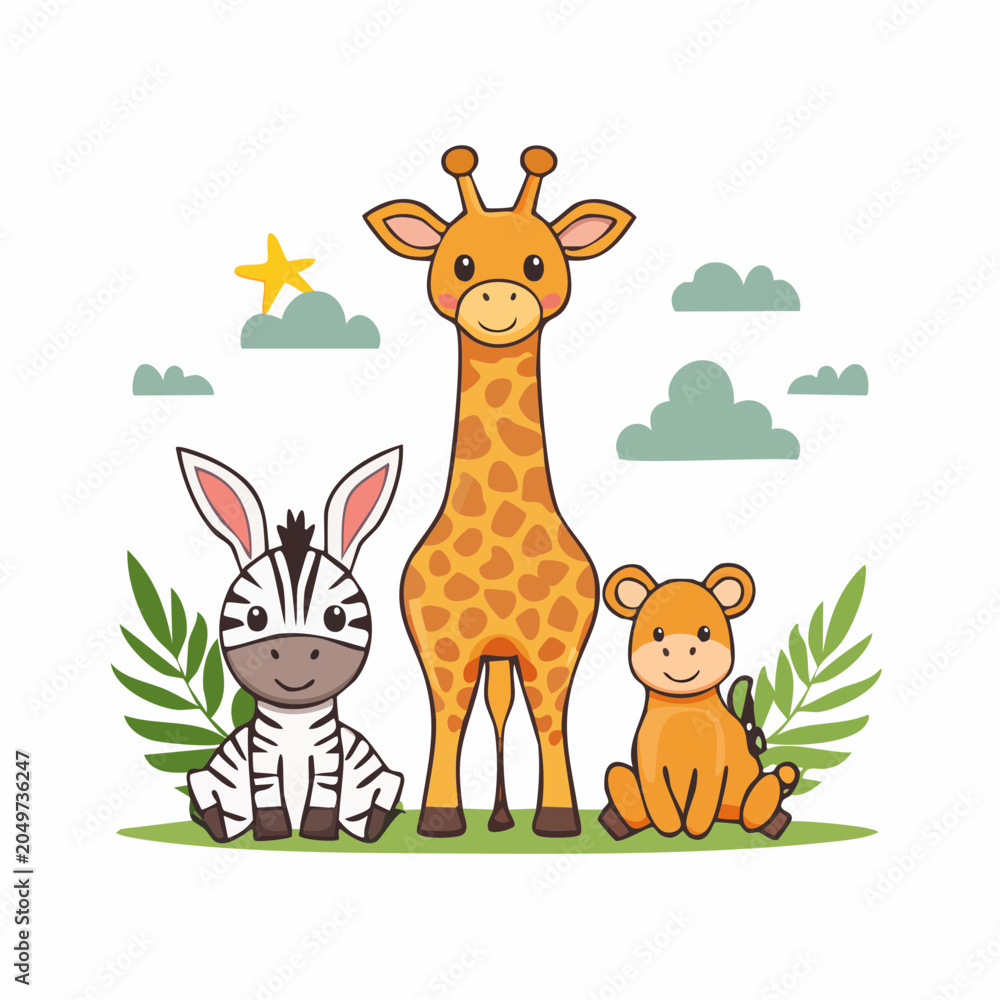 Fototapeta premium Cute Cartoon Safari Animals
