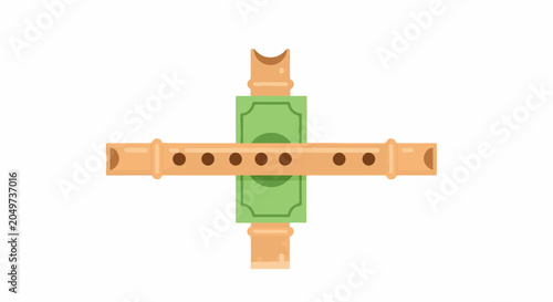 Dollar bill secured by wooden cross structure illustration.