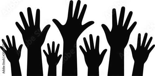 Принти на полотні Diverse group of raised hands in silhouette against white arms