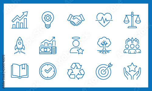 Corporate Social Responsibility and Business Values Icon Set