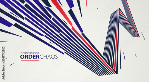 Foto Chaos and order vector concept abstract background with lines explosion to debris in decay, 3D wallpaper with perspective lines going to chaos of destruction