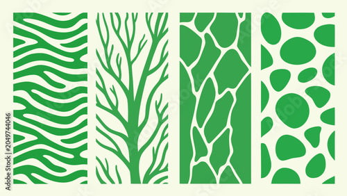 Foto Nature inspired patterns featuring zebra stripes branches leaf shapes and spots