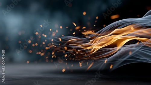 Dynamic display of flames and smoke swirling together in a powerful dance