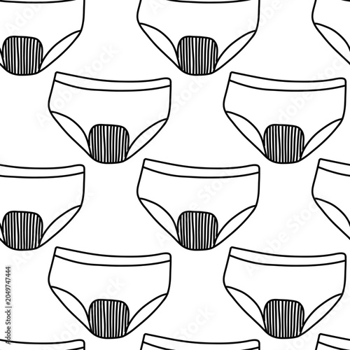 Seamless Pattern with Women's Period Underwear in Black Line Art