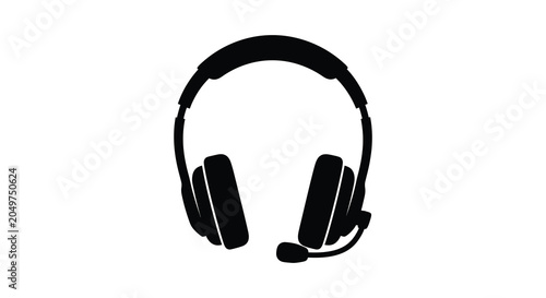 Bild auf Leinwand Headset With Microphone Black Silhouette On White Background