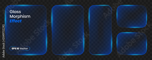 Εκτύπωση καμβά Set of blue glass frames with glowing neon borders