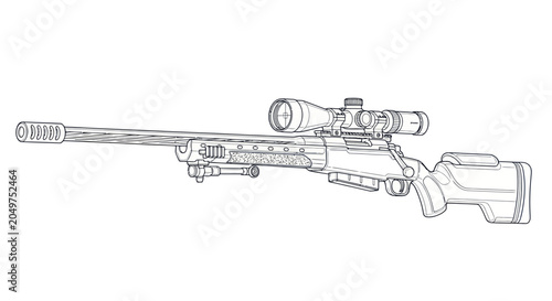 Schilderij op canvas Modern Sniper Rifle Outline Vector Illustration