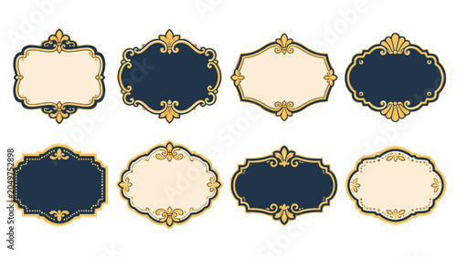 Bild auf Leinwand Set of ornate vintage label frames in navy and gold