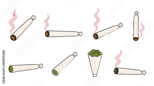 Schilderij op canvas Set of hand drawn smoking and unlit rolled joints