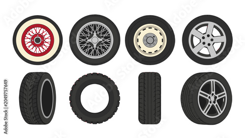 Quadro su tela Set of car wheels and tires in different styles
