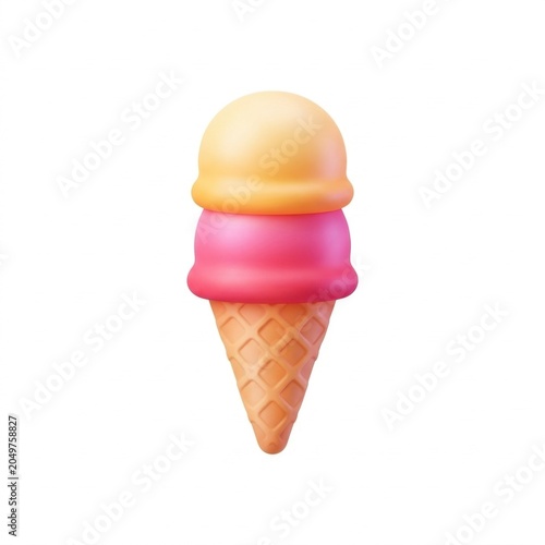 Double scoop ice cream cone 3D icon isolated on white