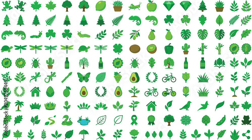 Foto Huge Mega Collection of Green Eco Icons Featuring Leaves Trees Plants and Nature