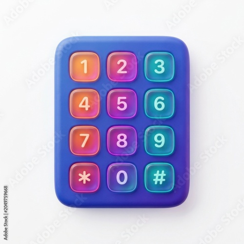3D stylized numeric keypad with glowing colorful buttons