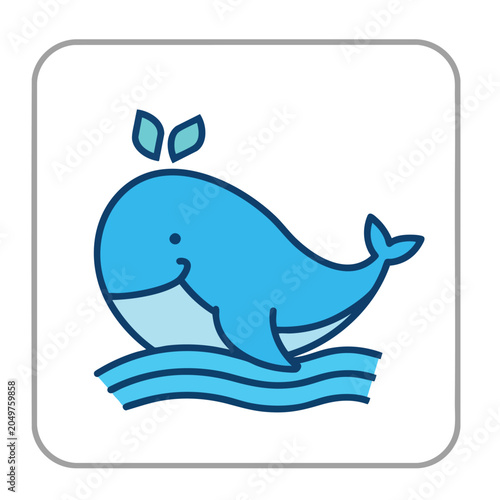 Cute Blue Whale Illustration with Water Spout.