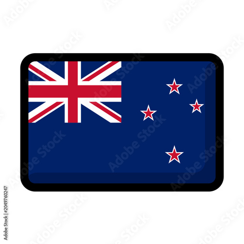 New Zealand flag icon vector illustration isolated on white background. Rectangular national flag of New Zealand with rounded corners and black border.