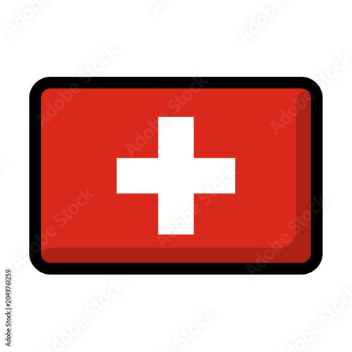 Switzerland flag icon with rounded rectangle glossy button style, isolated vector illustration.