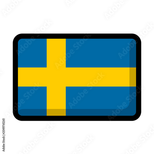 Sweden flag icon with rounded rectangle glossy button style, isolated vector illustration.