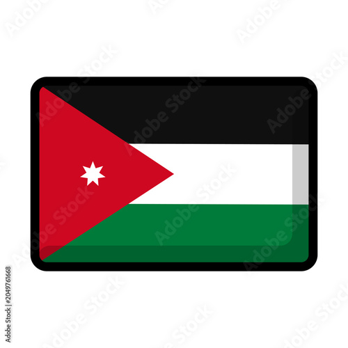 Jordan flag icon vector illustration. National symbol of the Hashemite Kingdom of Jordan featuring black, white, and green horizontal bands with a red triangle and white seven-pointed star. Flat desig