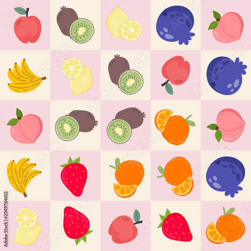 Fotografija Fresh fruits with bento box seamless pattern vector illustration design