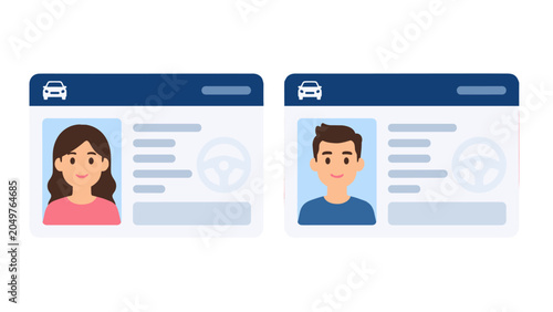 Konstfotografi Female and male driver license cards in flat vector style