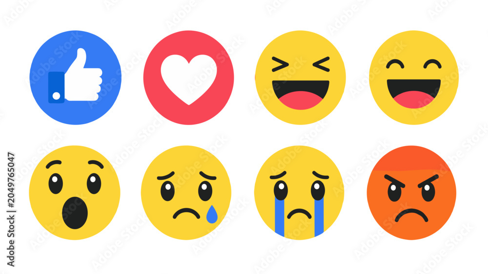 Fototapeta premium Set of social reaction icons and emoji faces on white