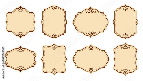 Schilderij op canvas Set of ornate vintage decorative label frames in beige