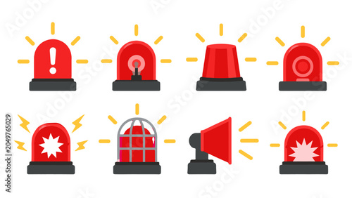 Foto Red emergency siren and alarm light icon set