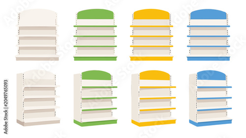 Fotografie Set of retail display shelving units in multiple colors