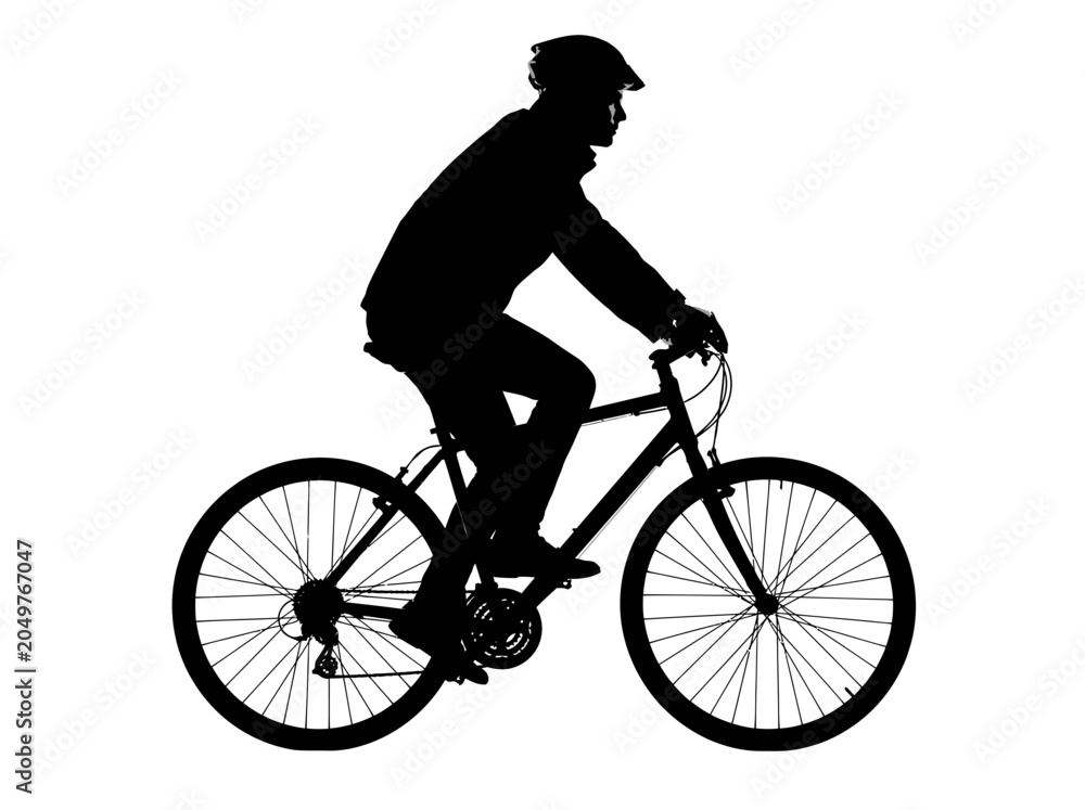 Naklejka premium Man Riding a Bicycle Silhouette Profile.