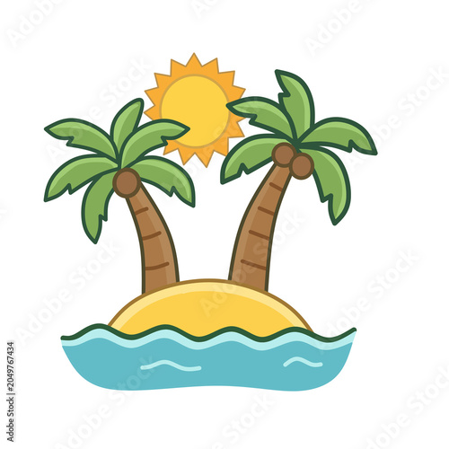 tropical island with palm trees vector illustratoion PNG 