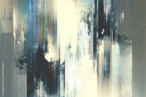 Abstract digital glitch art with vertical streaks of color and fragmented cloudy textures