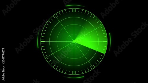 Futuristic Radar Screen Animation with green Scanning Beam and Data Communication System. radio waves radar screen animated.