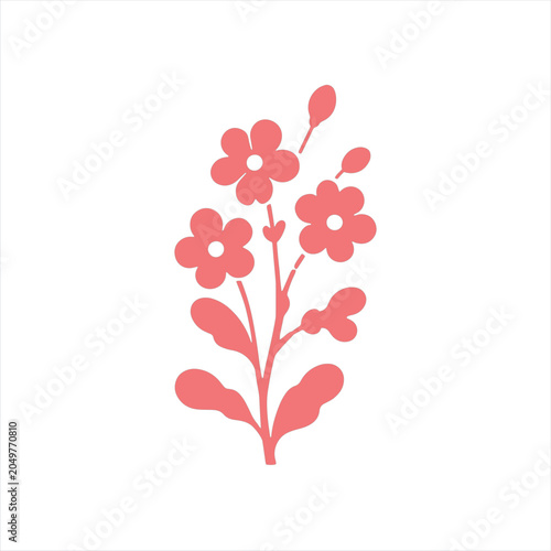 Minimalist Floral Silhouette Illustration with Wildflower Branch and Blooming Flowers