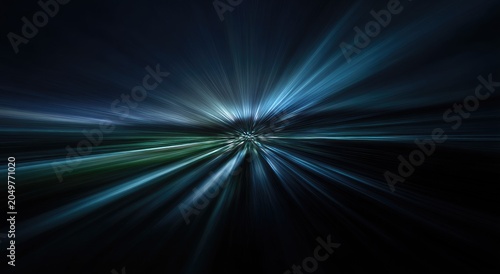 Deep space warp, light streaks converge at a dark nexus
