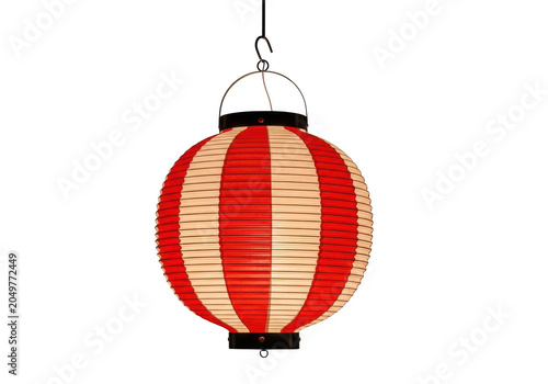 Traditional red paper lantern with black base and string, isolated on transparent background isolated on transparent background