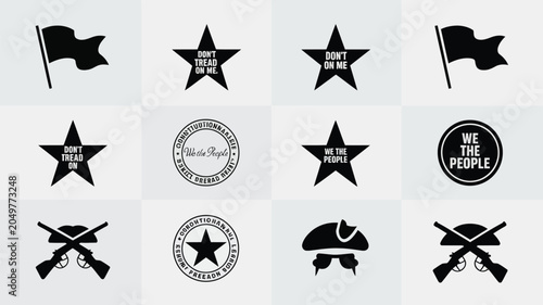 Tableau sur toile American revolution themed silhouettes set with typography and vintage soldier equipment