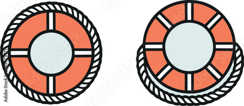 Bild auf Leinwand Two round nautical lifebuoys with braided rope texture isolated on white backgro