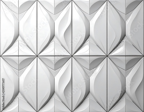 A 3D geometric pattern of white and gray shapes