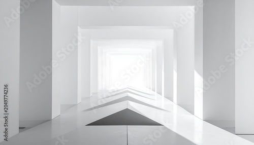 Modern white corridor with bright light.