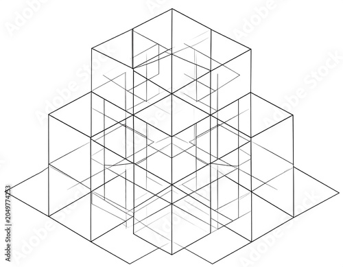 A 3D geometric structure composed of multiple connected cubes