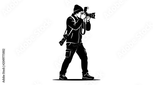 Foto Photographer Silhouette Taking Photo with Camera and Flash